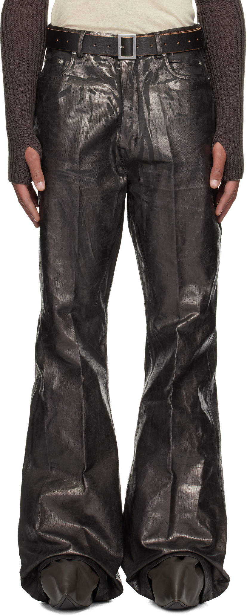 Jeans Rick Owens Concordians Bolan Waxed Flared Jeans Brun | RR02E1335 BZMC