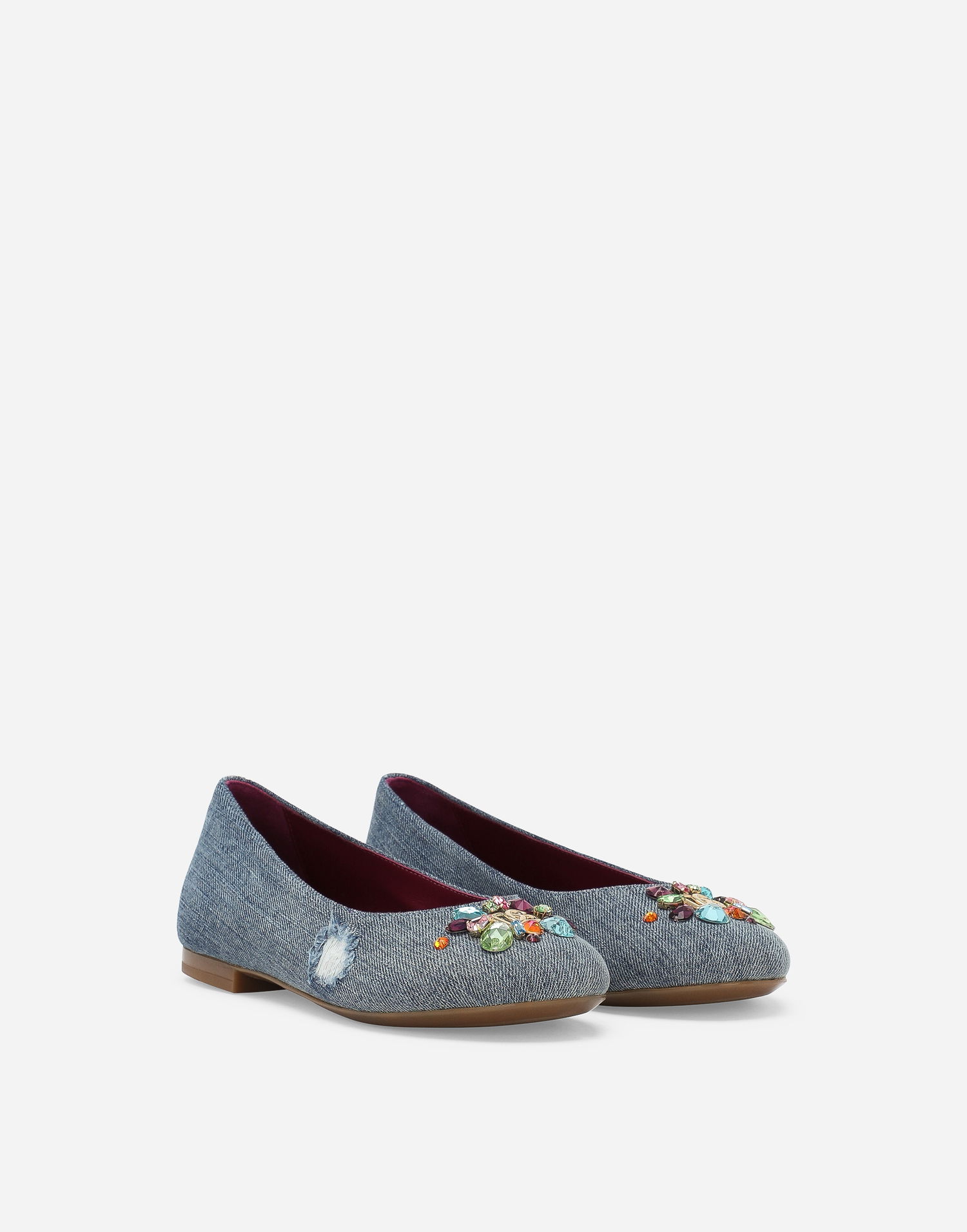 Sneakers og sko Dolce & Gabbana Dolce & Gabbana Patchwork Denim Embellished Ballet Flats (24-38) Blå | D10510AR1428C609, 1