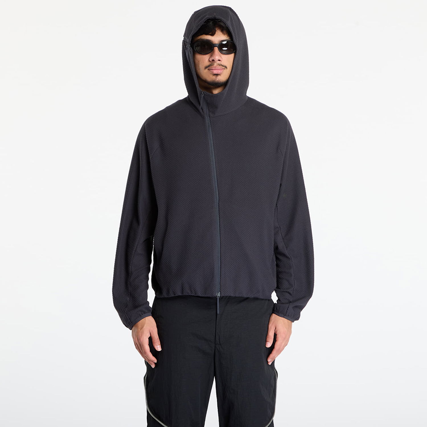 Sweatshirt Post Archive Faction (PAF) Textured Full-Zip Fleece Hoodie Sort | A1-100CC, 0