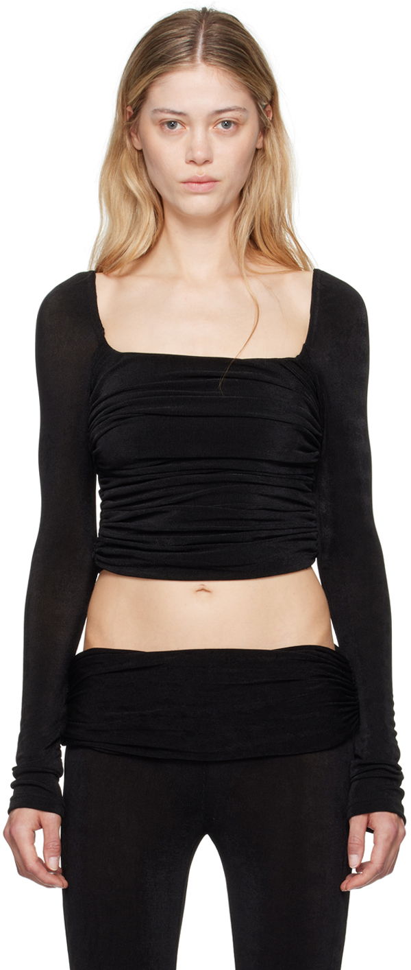 Crop top GUIZIO Guizio Crisia Ruched Long Sleeve Top Sort | P24111K066