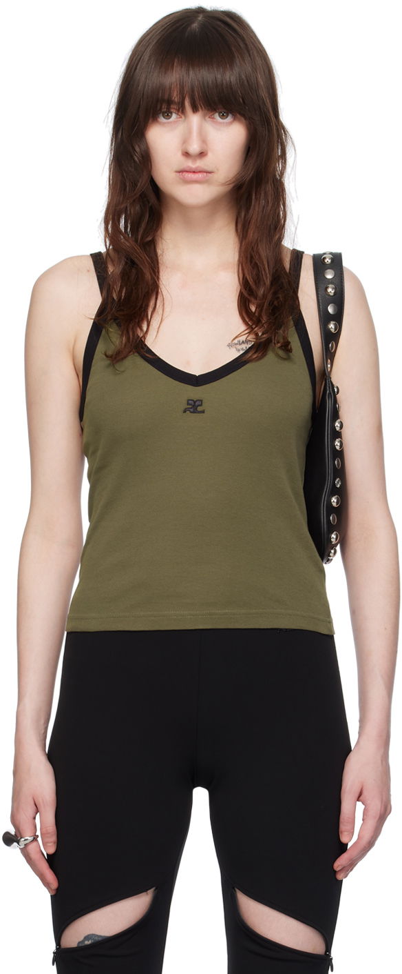 Tanktop Courrèges Slim V-Neck Tank Top Grøn | 224JDE075JS0070