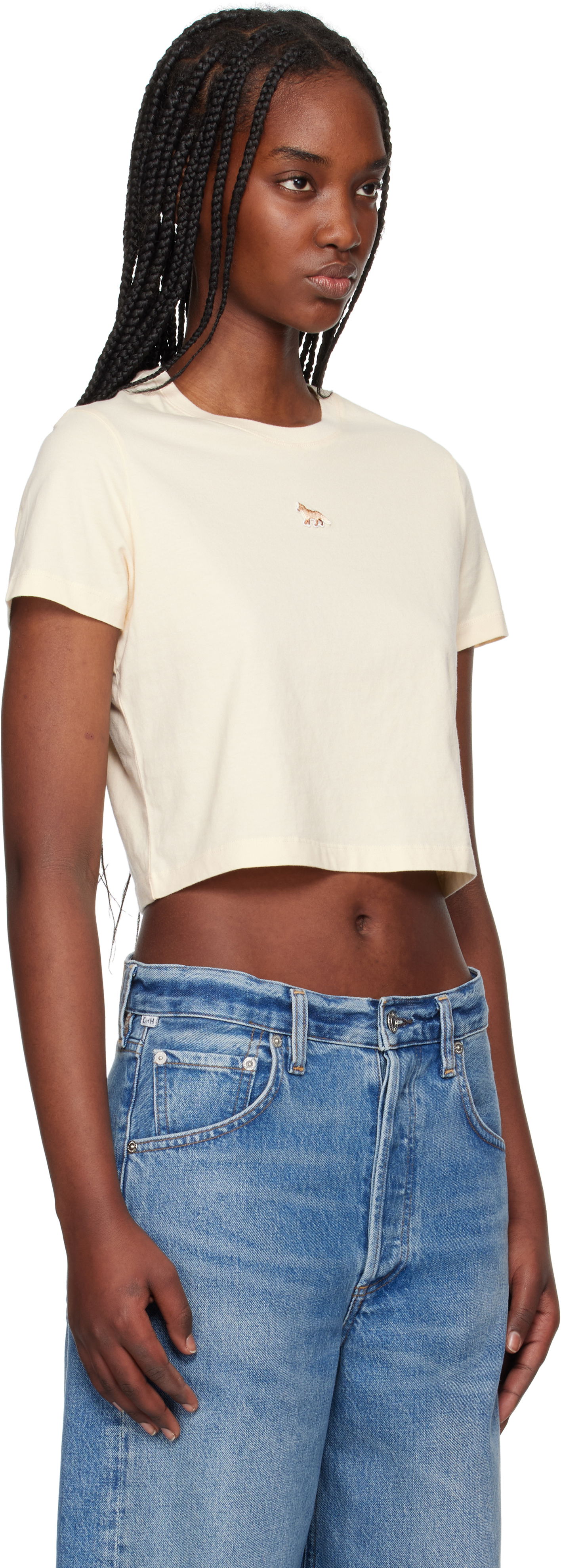 Crop top MAISON KITSUNÉ Maison Kitsuné Baby Fox Patch Cropped T-Shirt Beige | MW00105KJ0008, 1