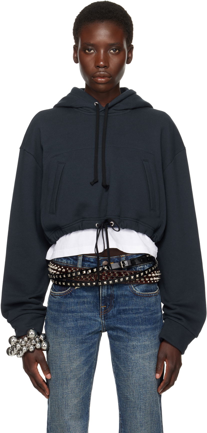 Sweatshirt Comme des Garçons Comme des Garçons Girl Cotton Back Pile Cropped Hoodie Mørkeblå | NO-T016-051-1
