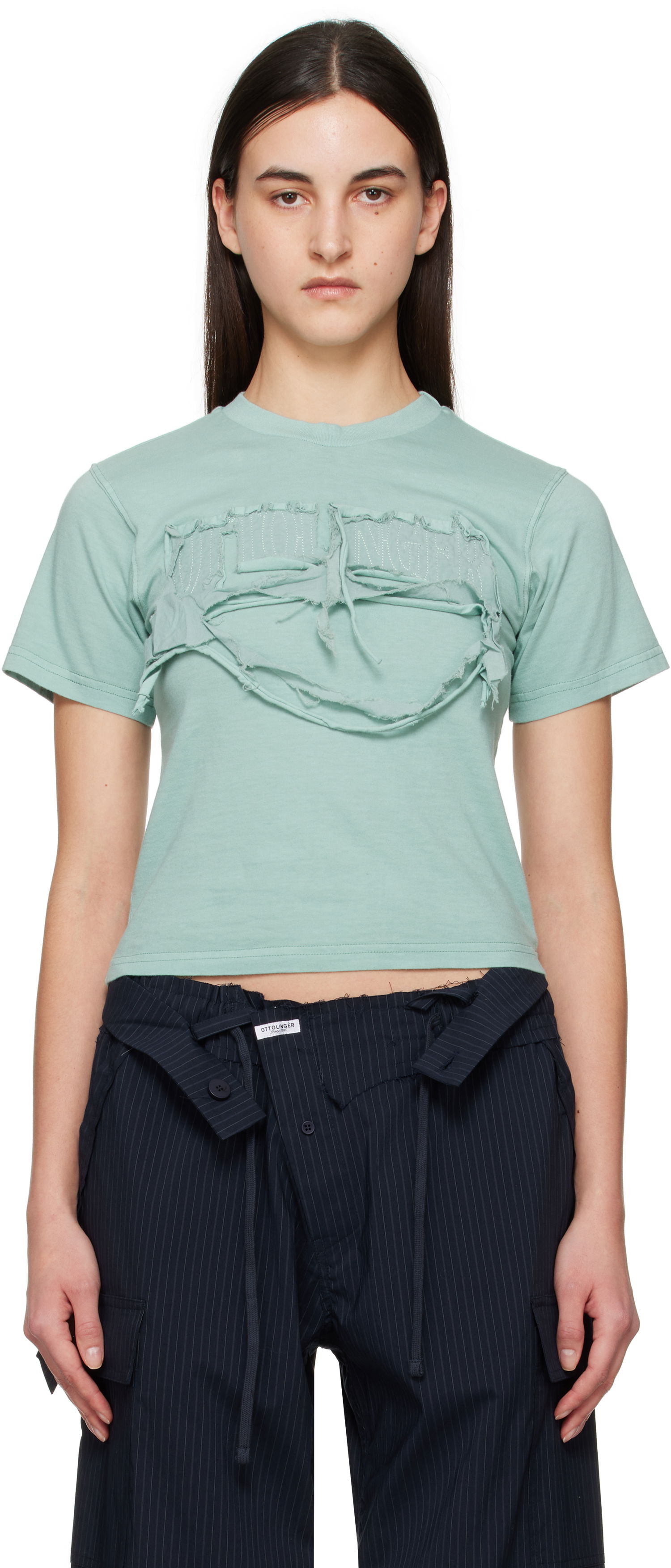 Crop top Ottolinger Ottolinger Distressed Fitted T-Shirt Grøn | 11510191502, 0