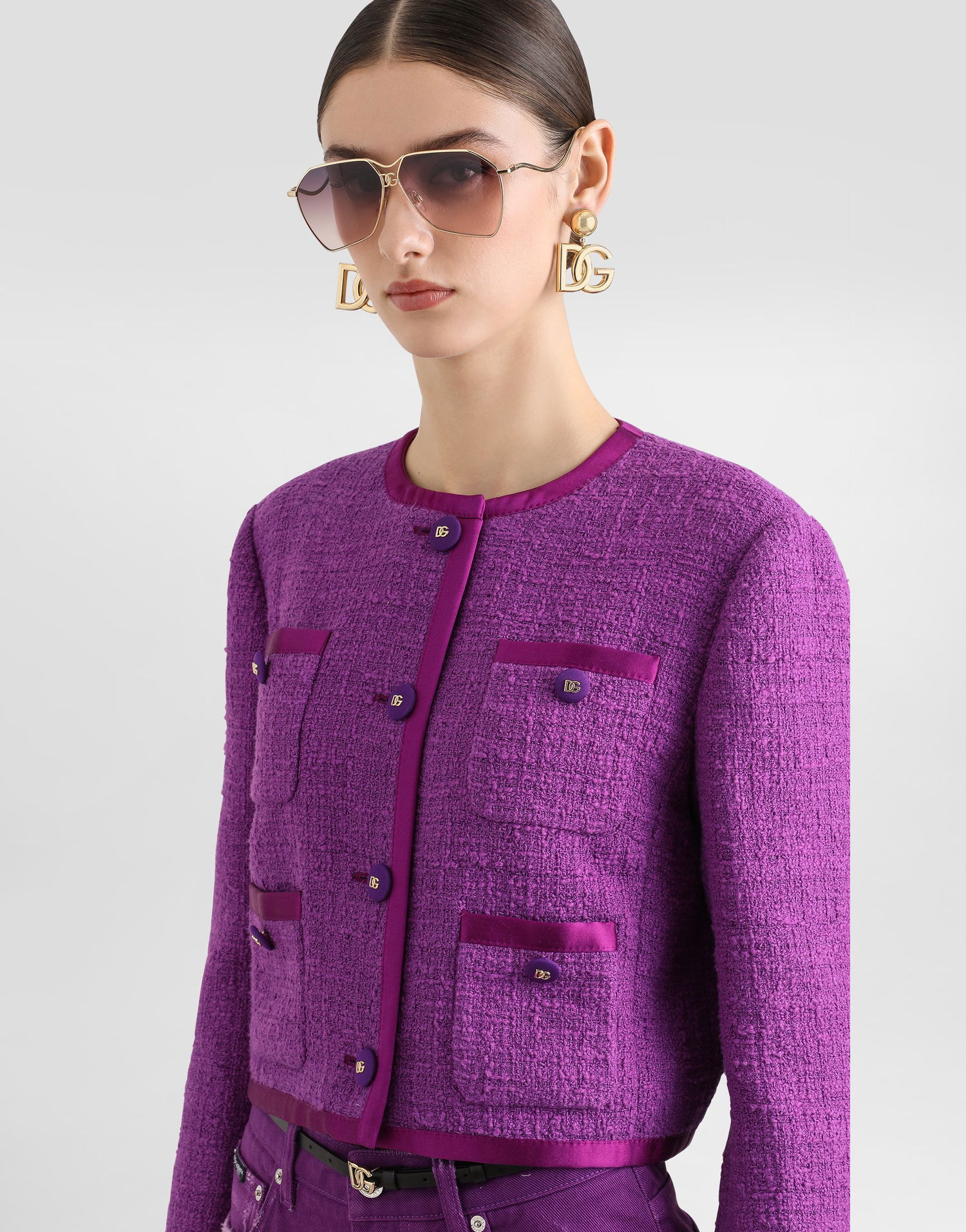 Jakke Dolce & Gabbana Dolce & Gabbana Rachel Tweed Single-Breasted Jacket Lilla | F27GOTFMTACF0571, 1