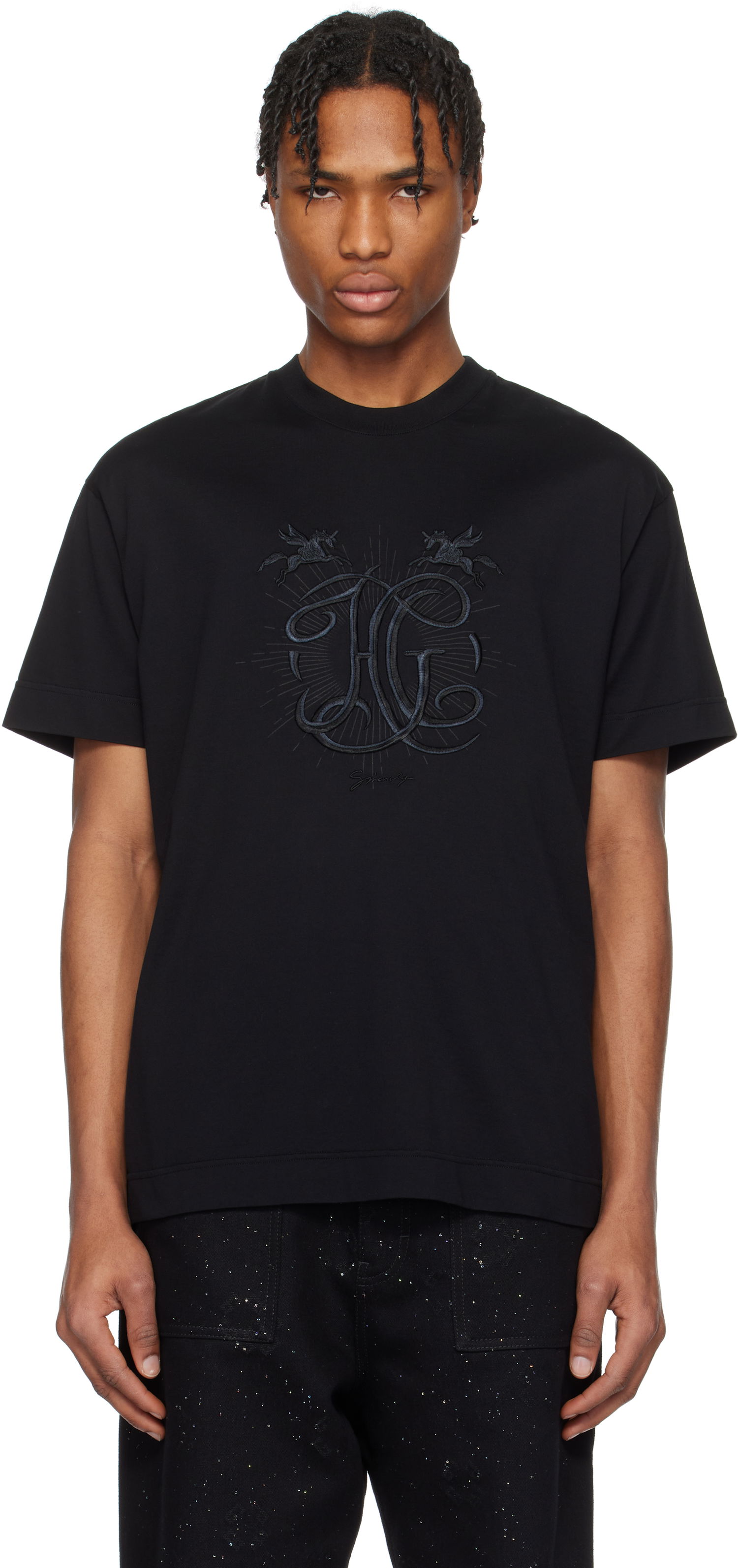 T-shirt Givenchy Givenchy 'HG' Pegasus Embroidery T-Shirt Sort | BM71MG3YQA001, 0
