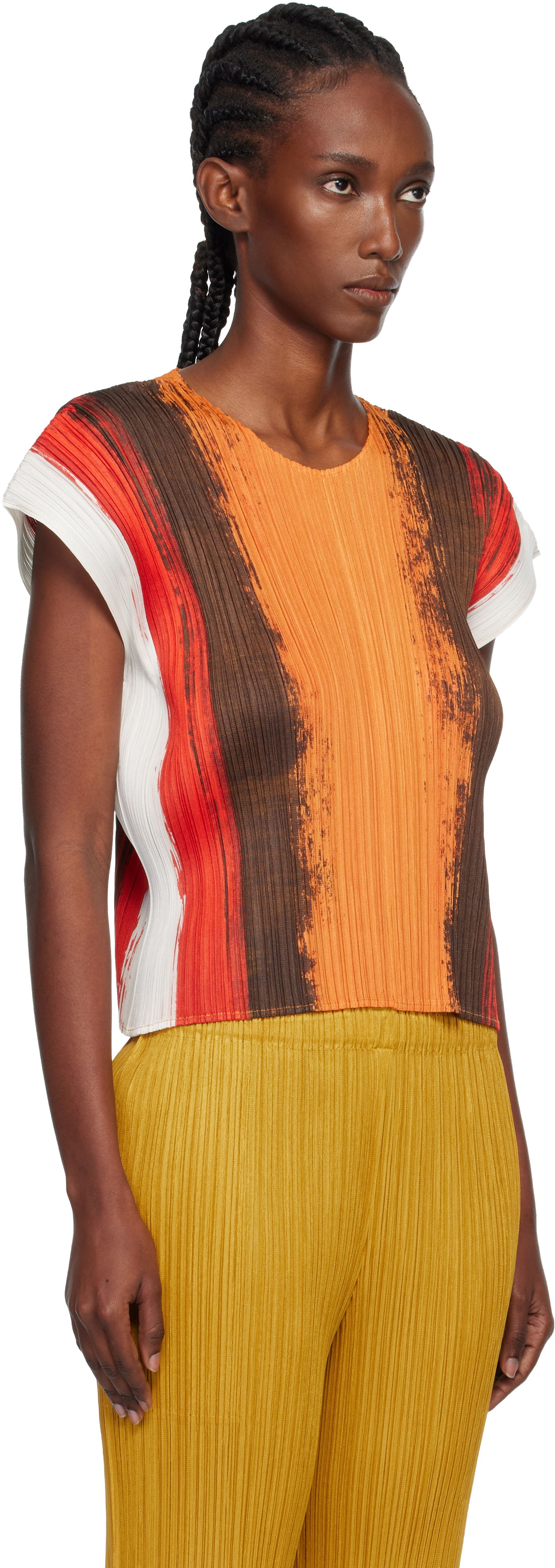 T-shirt Pleats Please Issey Miyake PLEATS PLEASE ISSEY MIYAKE Pleated Short Sleeve Brushstroke Top Flerfarvet | PP58JK672, 1