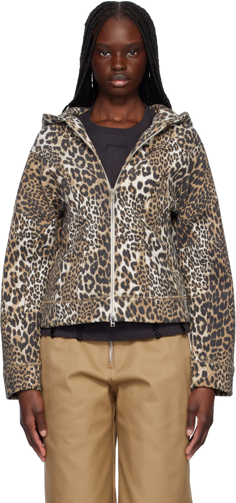 Sweatshirt GANNI GANNI Heavy Fleece Zip-Up Hoodie Brun | T4176