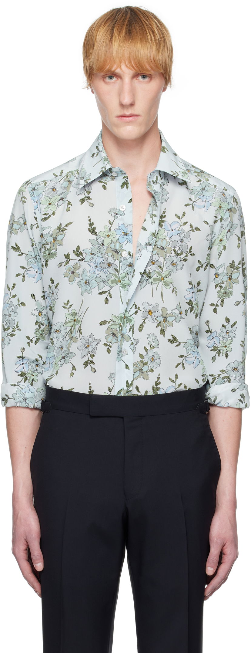 Skjorte Tom Ford TOM FORD Saint Tropez Floral Slim Fit Shirt Blå | HSG001-FMS057S25