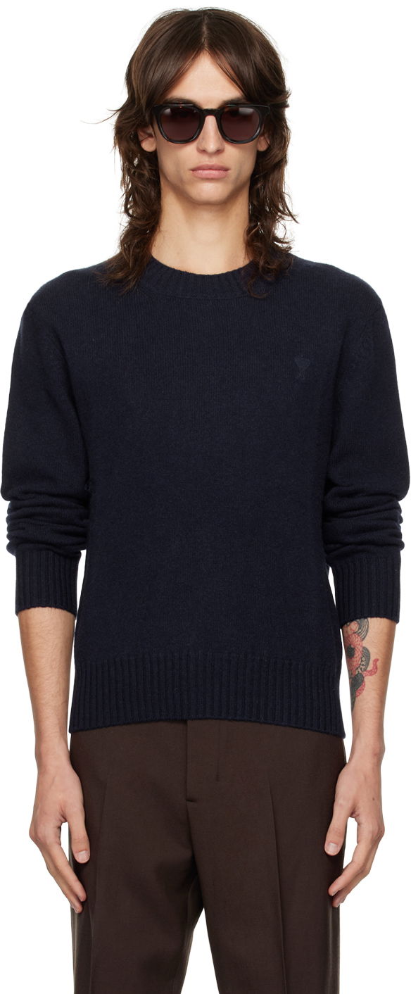 Sweater AMI Cashmere Crewneck Sweater Mørkeblå | HKS057.005, 0