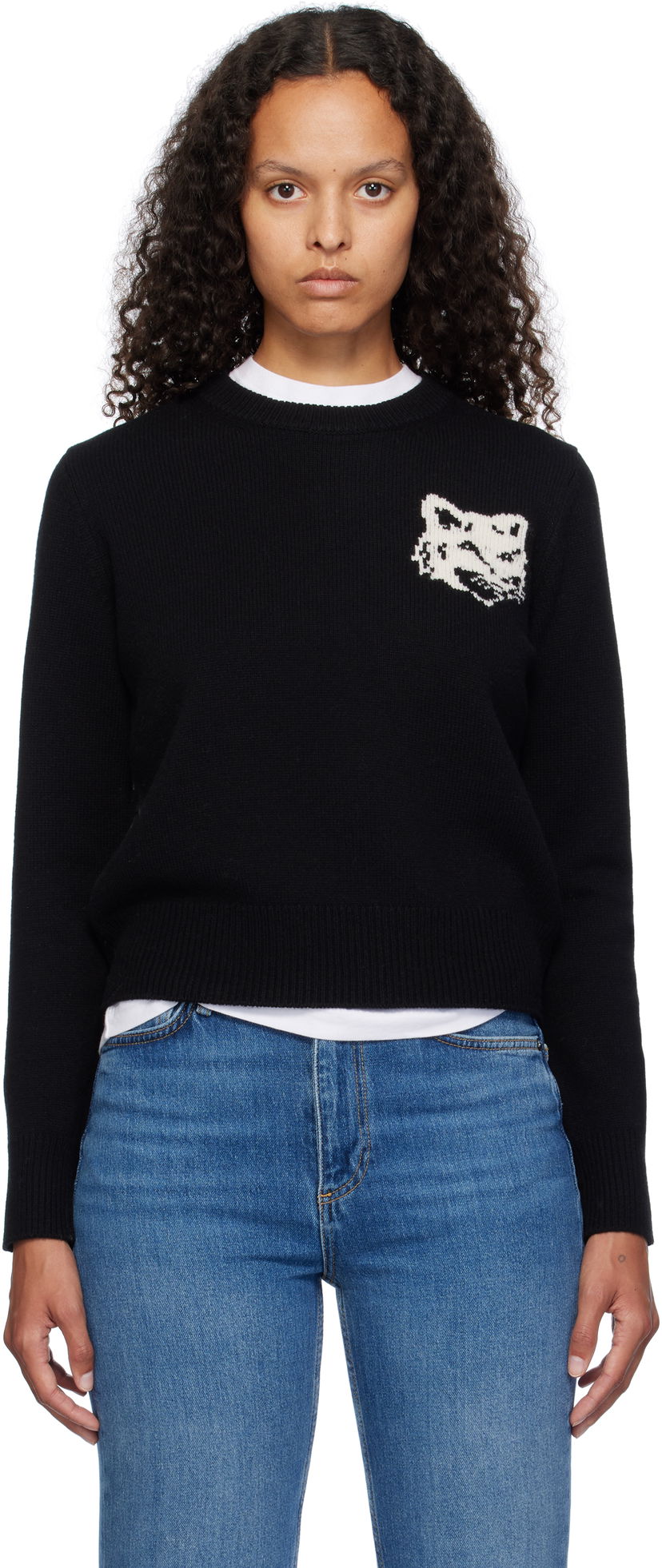 Sweater MAISON KITSUNÉ Fox Head Intarsia Comfort Sweater Sort | NW00808KM0329