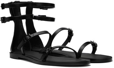Sneakers og sko Max Mara Evegflat Designer Double Strap Leather Sandals Sort | 2414521032600, 3