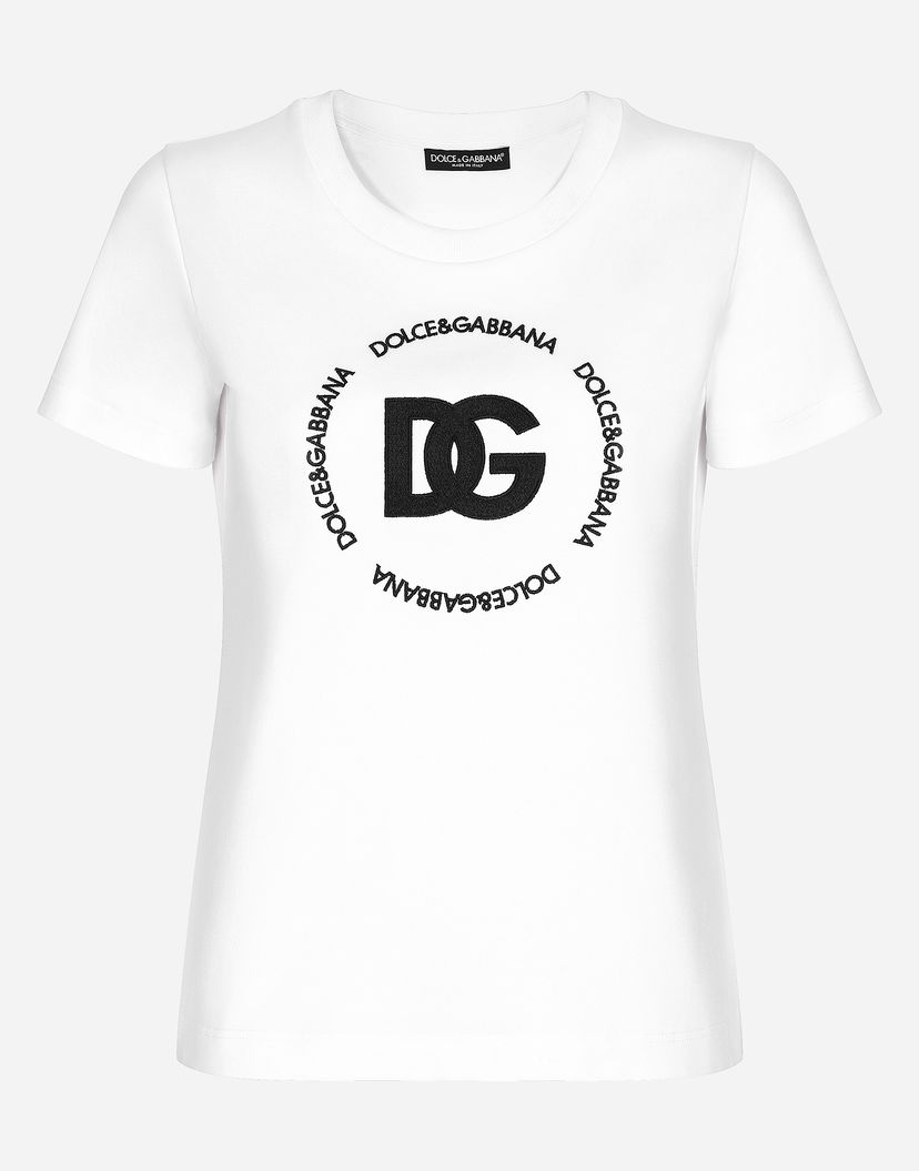 T-shirt Dolce & Gabbana Jersey T-shirt With Dg Logo Hvid | F8T00ZGDB5UW0800