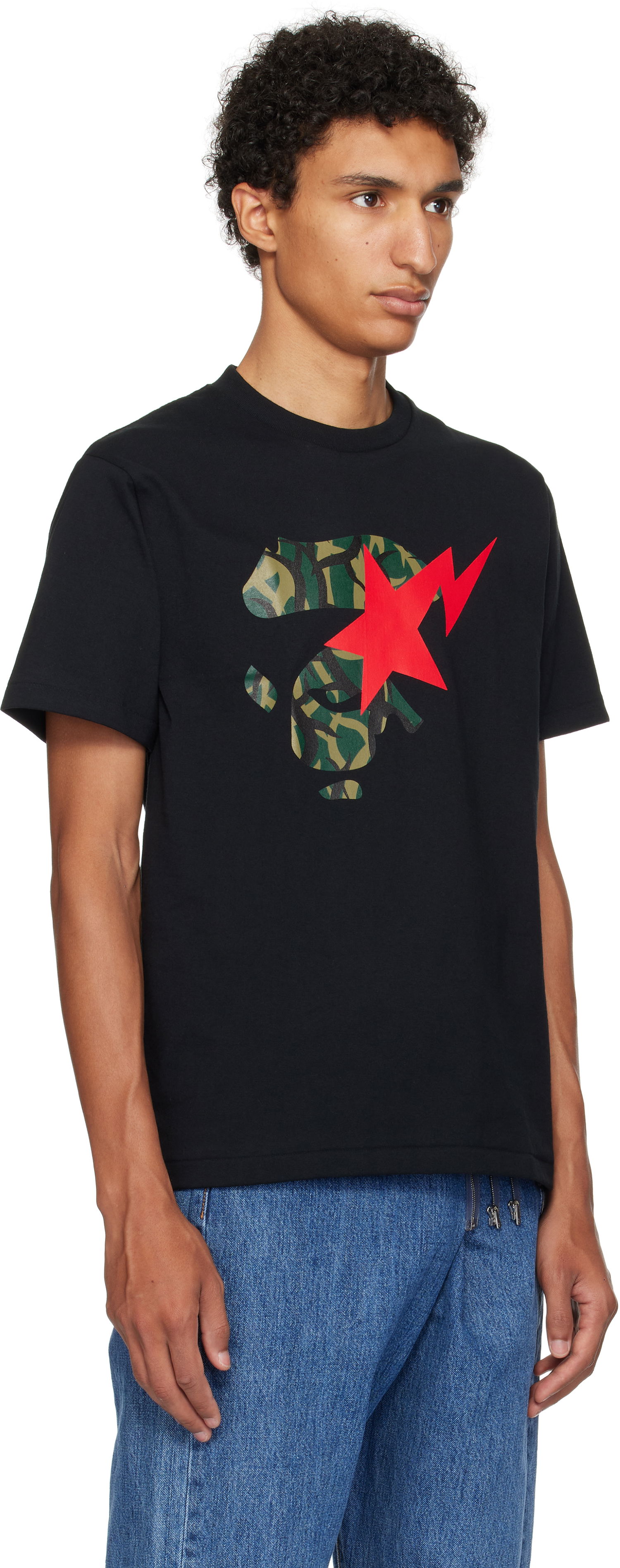 T-shirt BAPE Trial Camo Ape Face STA T-Shirt Sort | 001TEL301035M, 1