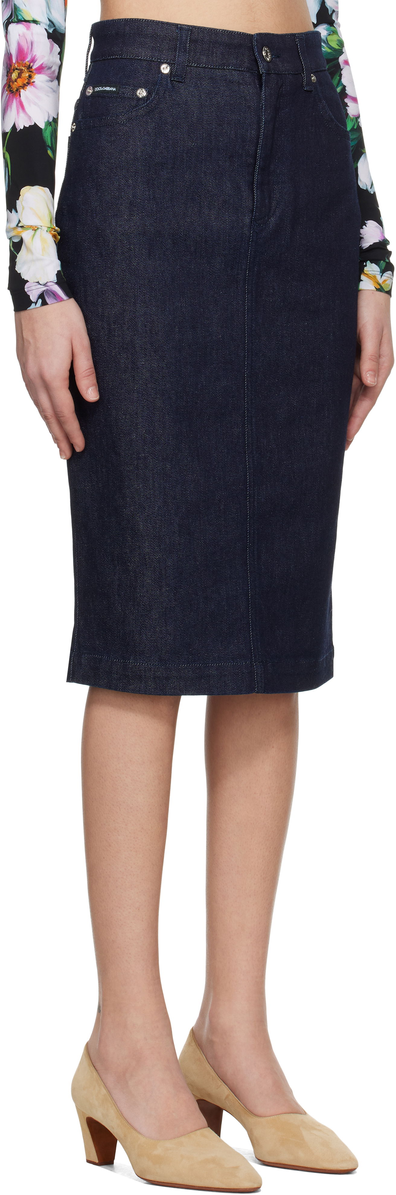 Nederdel Dolce & Gabbana Dolce&Gabbana Stretch Five Pocket Pencil Denim Midi Skirt Blå | F4CYAD G8MS5, 1