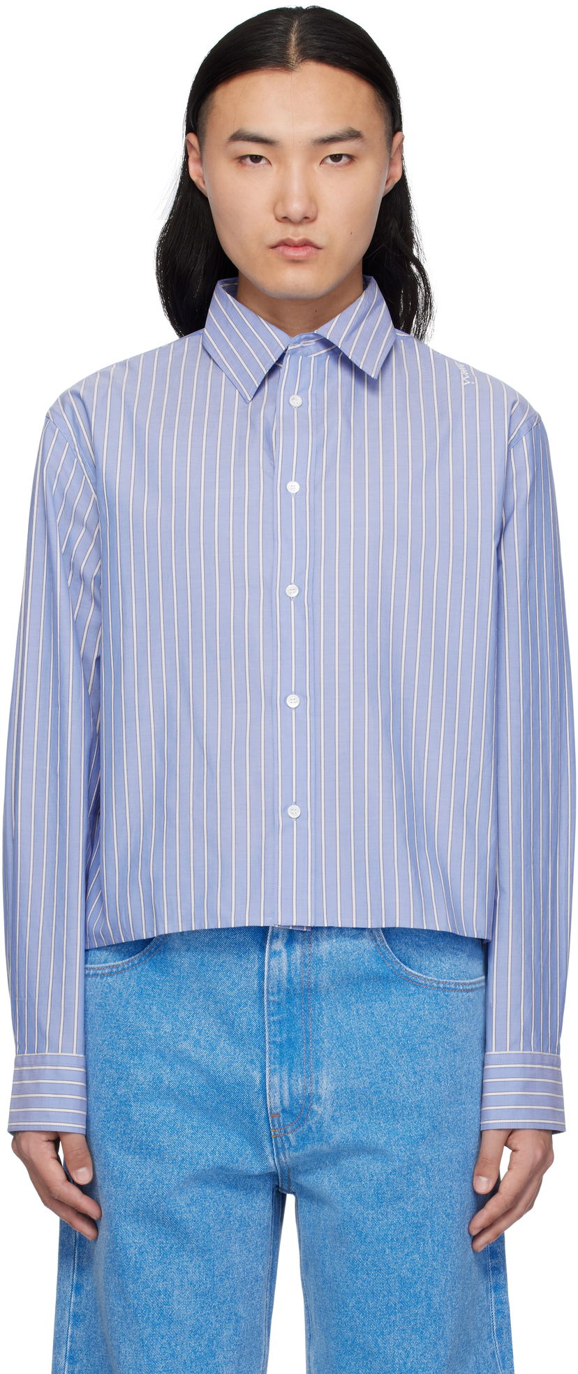 Skjorte Marni Marni Poplin Stripe Cropped Shirt Blå | CUMU0337S0 UTC455