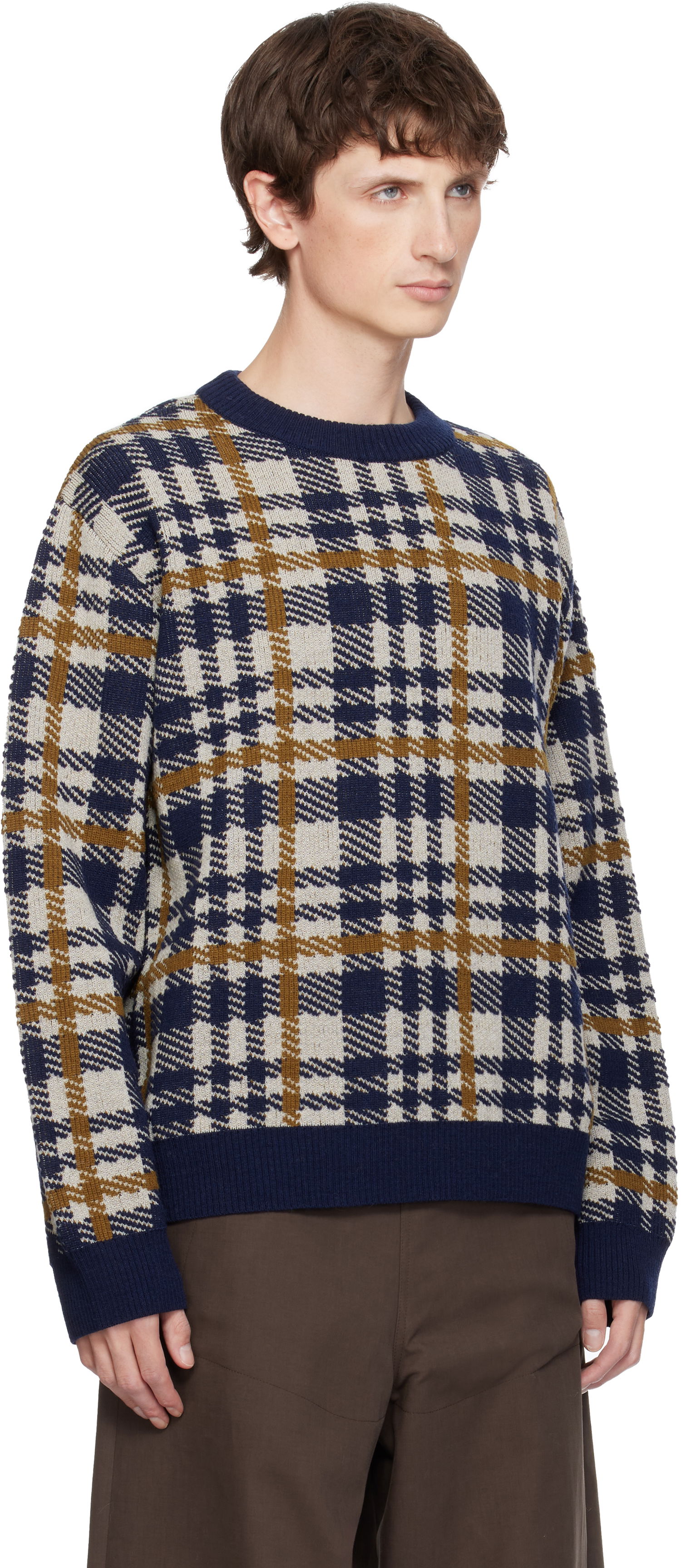 Sweater Dries Van Noten Dries Van Noten Check Crewneck Sweater Flerfarvet | 252-021219-2727, 1