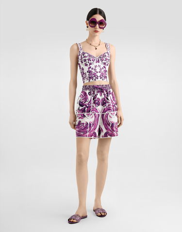 Crop top Dolce & Gabbana Dolce & Gabbana Majolica Print Poplin Bustier Lilla | F7BB1TFI5LSHD5DQ, 1