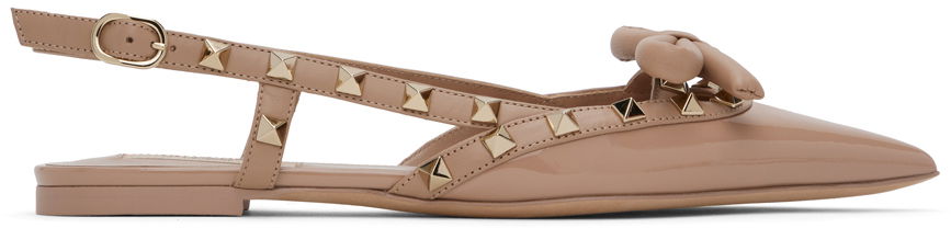 Kjole Valentino Valentino Garavani Rockstud Bow Slingback Ballerina Flats Beige | 5W2S0IQ2TZE, 0