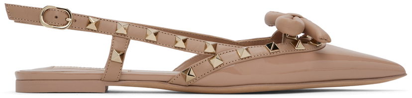 Kjole Valentino Valentino Garavani Rockstud Bow Slingback Ballerina Flats Beige | 5W2S0IQ2TZE