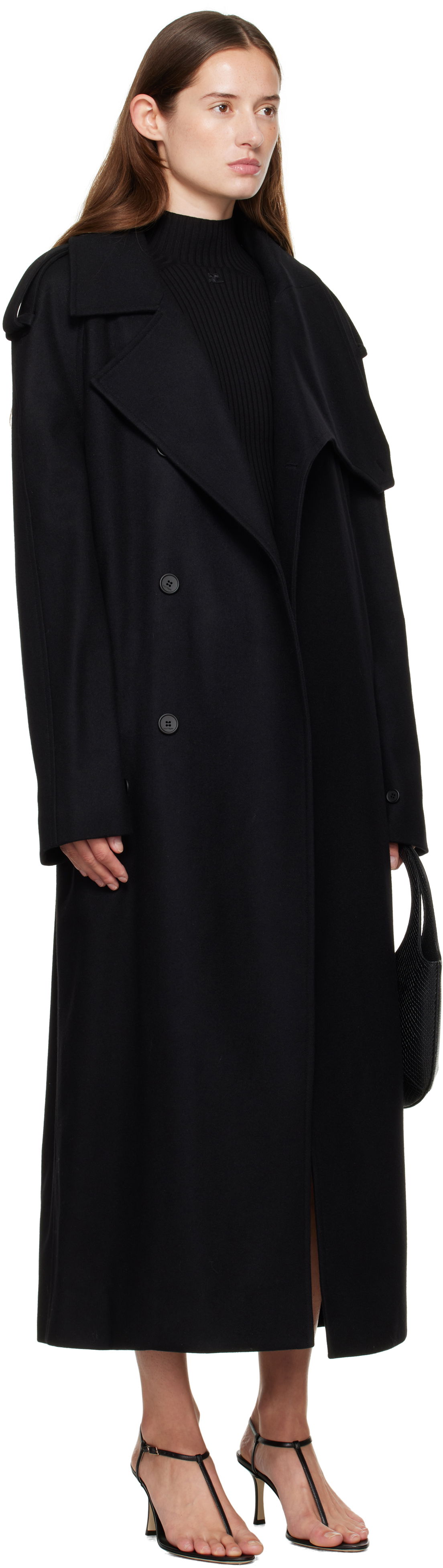 Trenchcoat Courrèges Courrèges Oblique Wool Trench Coat Sort | 325CMA236WO0036, 1