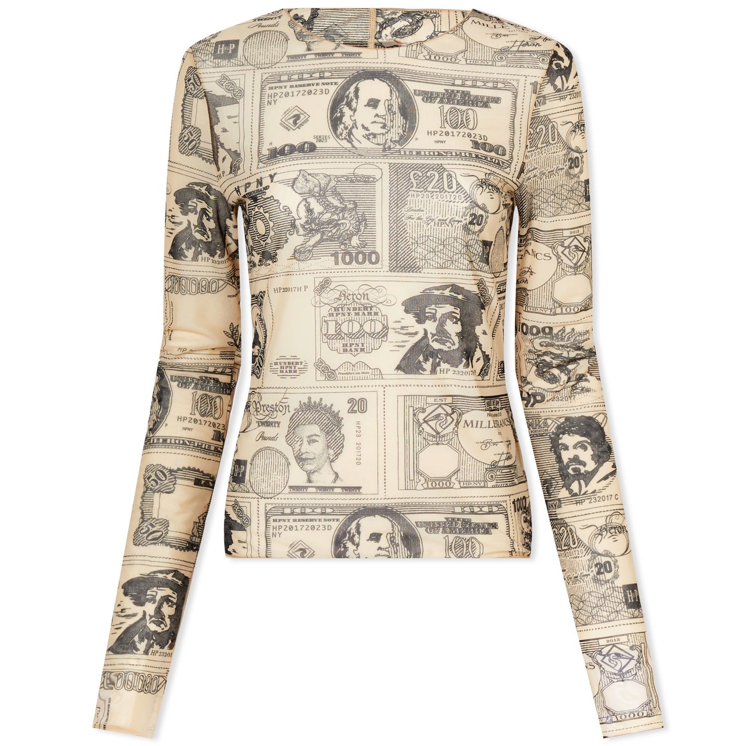 T-shirt HERON PRESTON Currencies Mesh Top Beige | HWAD039S23FAB0016100, 0