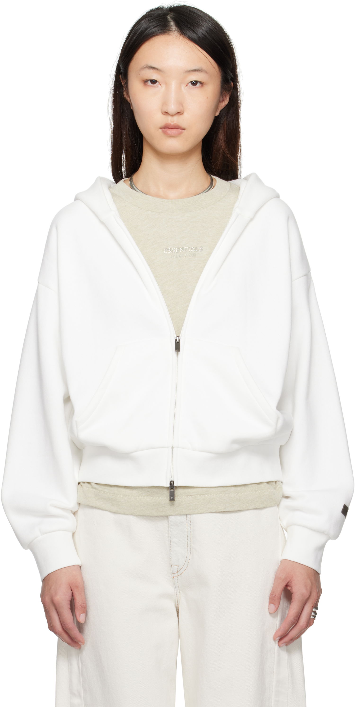 Sweatshirt Fear of God Fear of God ESSENTIALS Classic Fit Zip-Up Hoodie Hvid | 192SP255094FW, 0