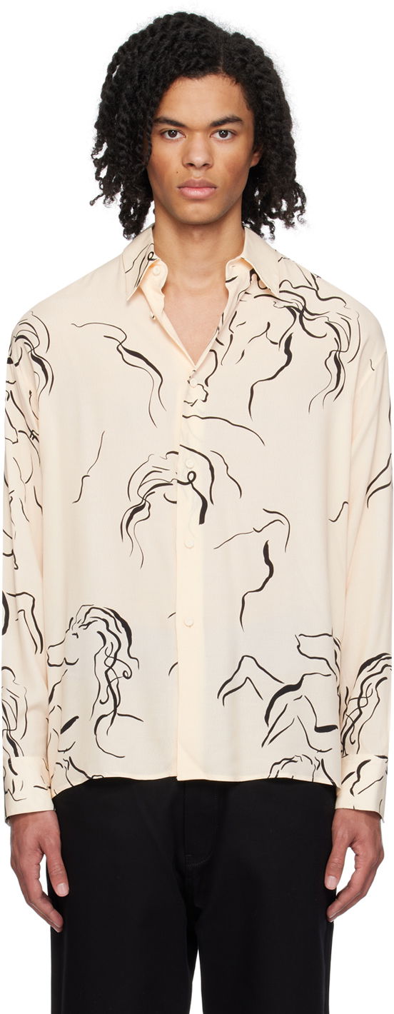 Skjorte Emporio Armani Printed Abstract Shirt Beige | E31F27 F1022