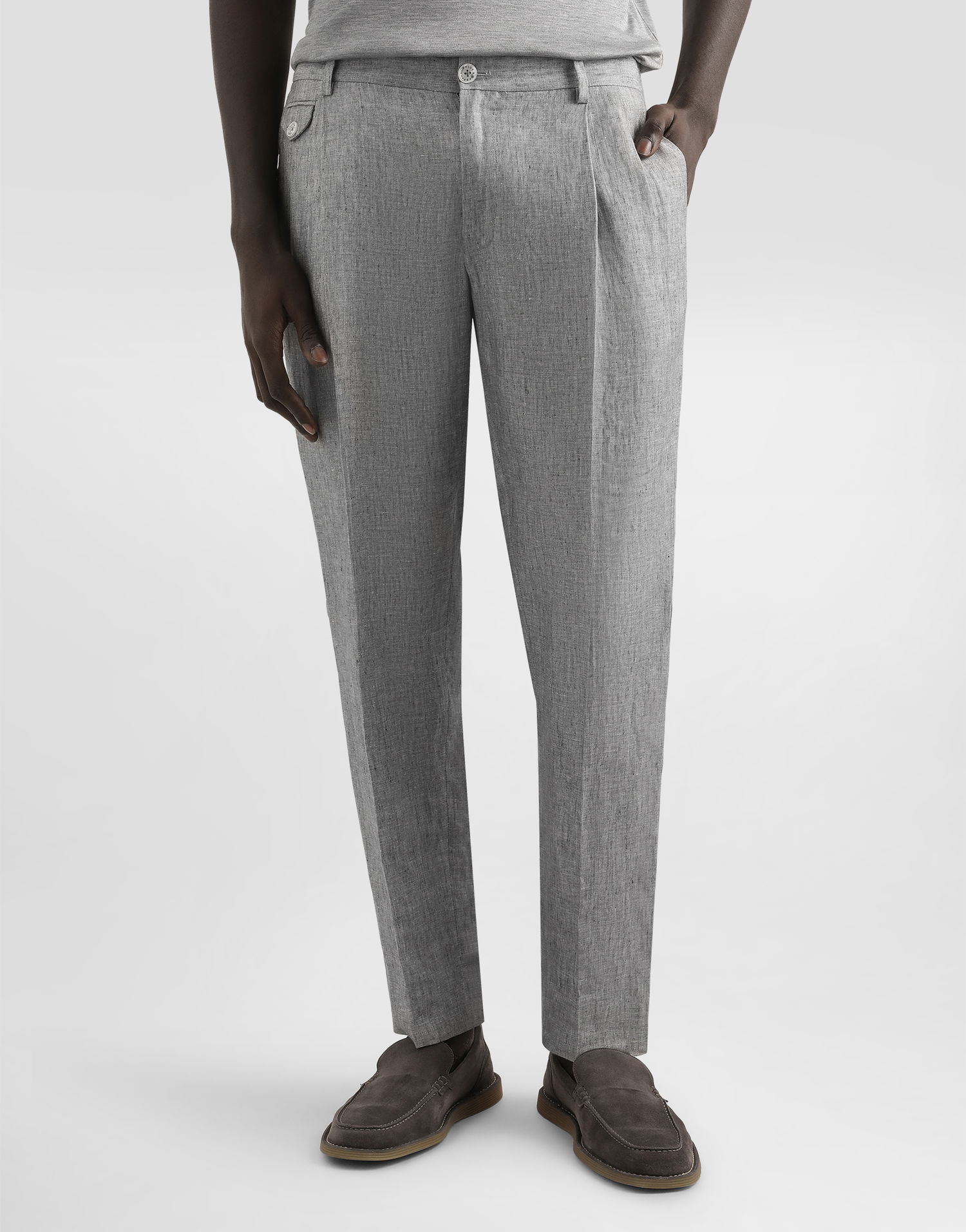 Bukser Dolce & Gabbana Dolce & Gabbana Washed Linen Canvas Cropped Trousers Grå | GV4EETFU4MFS8290, 1