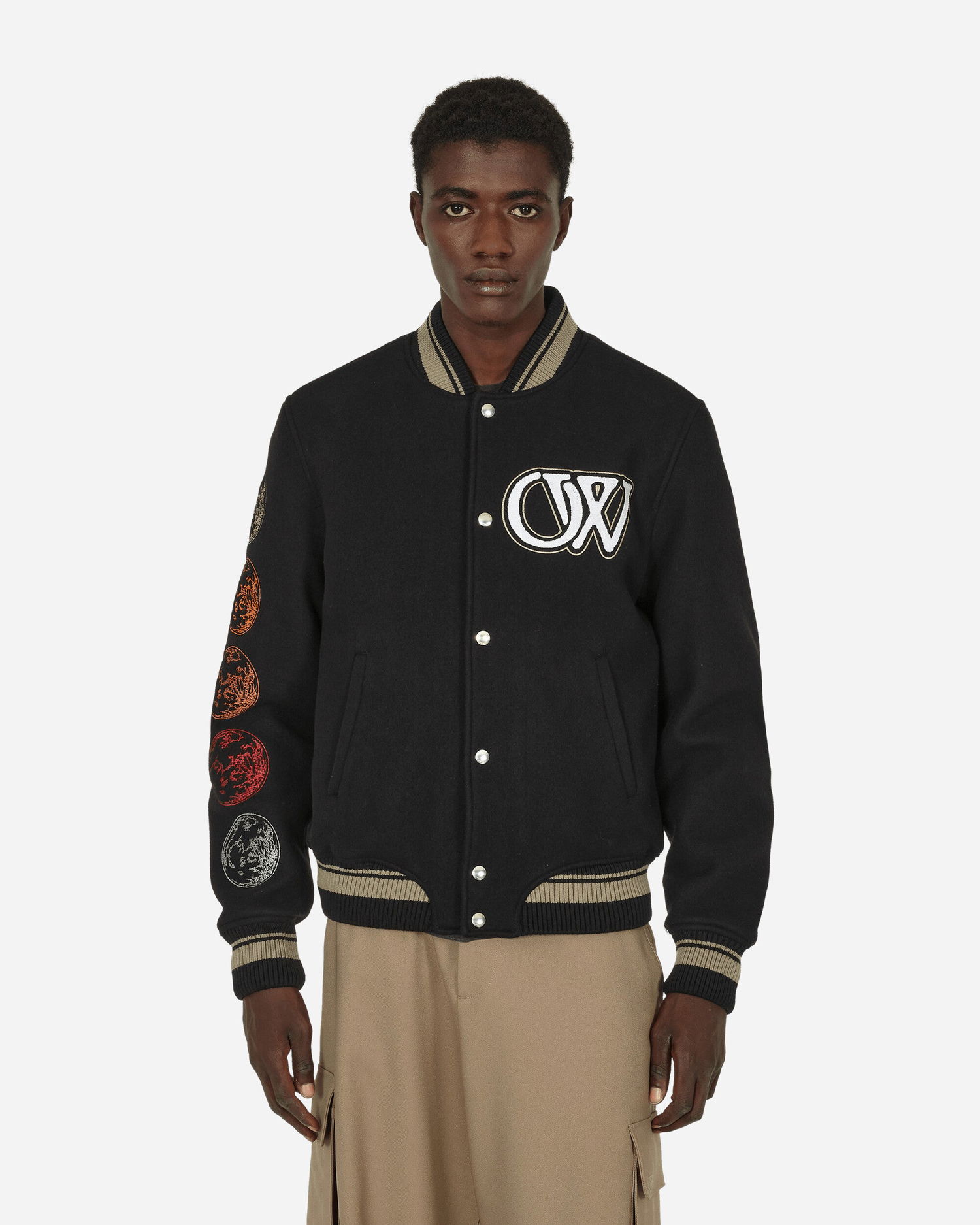 Bomberjakke Off-White Cryst Moon Phase Varsity Jacket Black Sort | OMEH053F23FAB002 1001, 0
