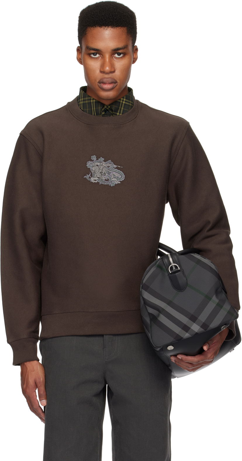 Sweatshirt Burberry Cotton Blend Sweatshirt with Equestrian Knight Embroidery Brun | 8099546