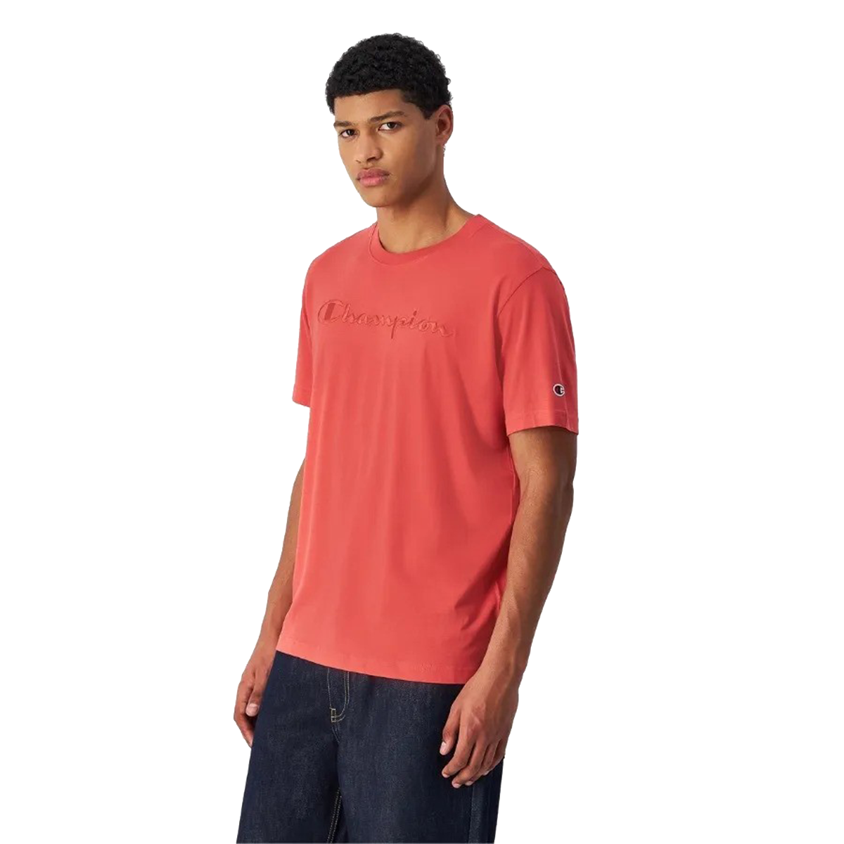 T-shirt Champion Short Sleeve T-shirt with Embossed Lettering Rød | 220273-RS068, 0