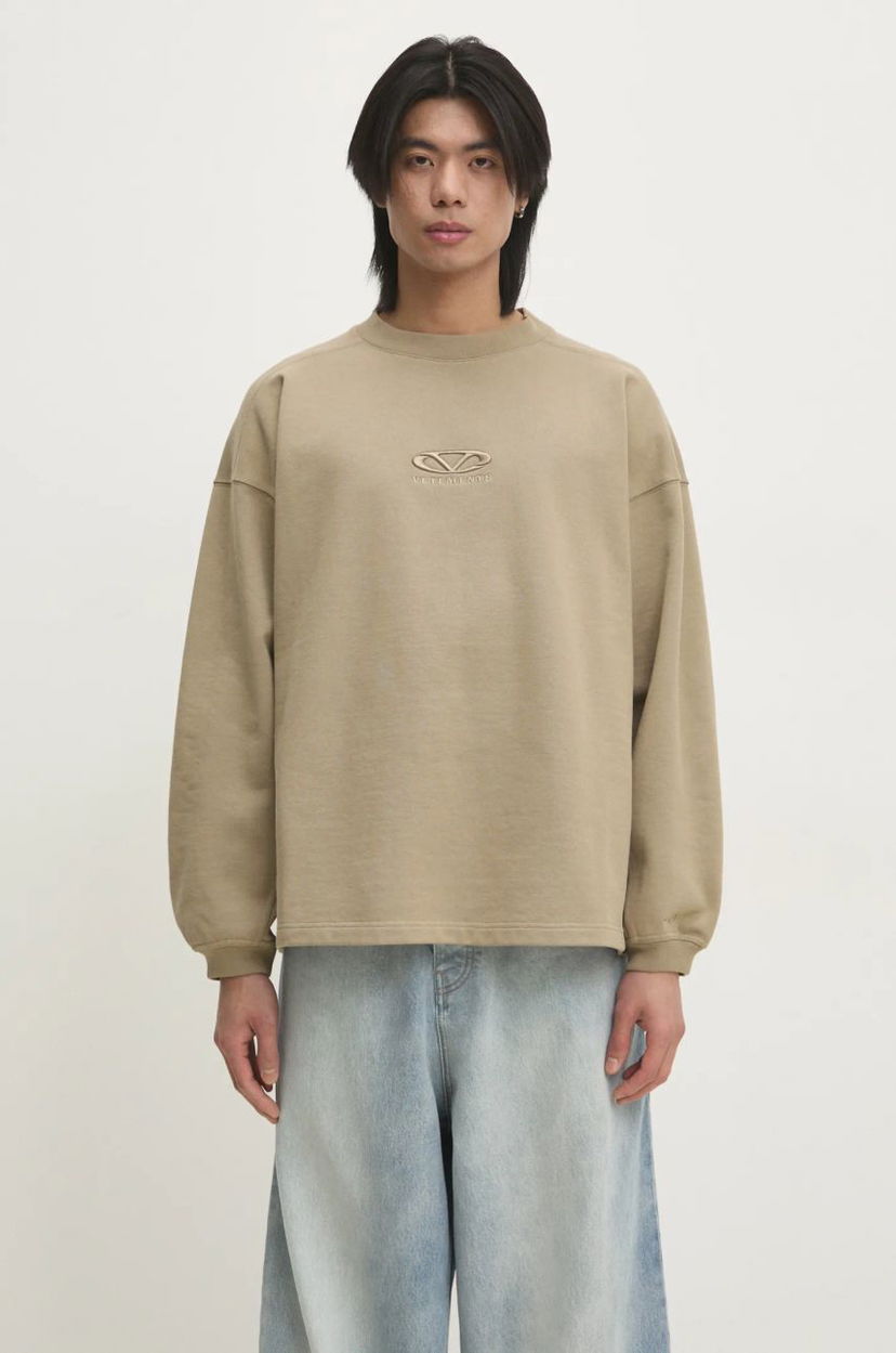Sweater VETEMENTS VETEMENTS Oval Logo Cropped Boxy Sweatshirt Beige | UA66CW600T