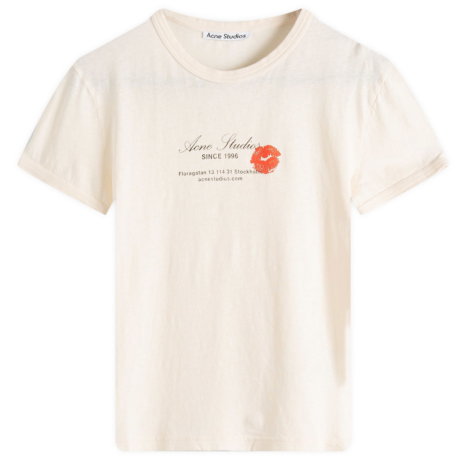 T-shirt Acne Studios Acne Studios Etza Kiss Business Card Logo Shrunken T-Shirt, Size Large Beige | AL0460-AR8, 1