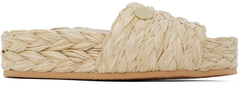 Kjole Stella McCartney Stella McCartney Skyla Raffia Platform Slides Beige | 810206E00109, 0