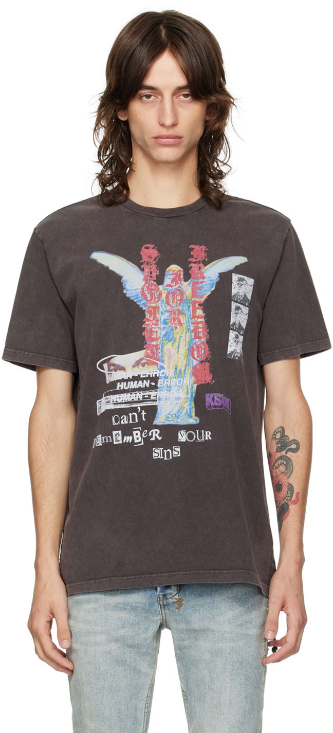 T-shirt Ksubi Brown Crewneck Sinners Kash T-Shirt Sort | MPF24TE001