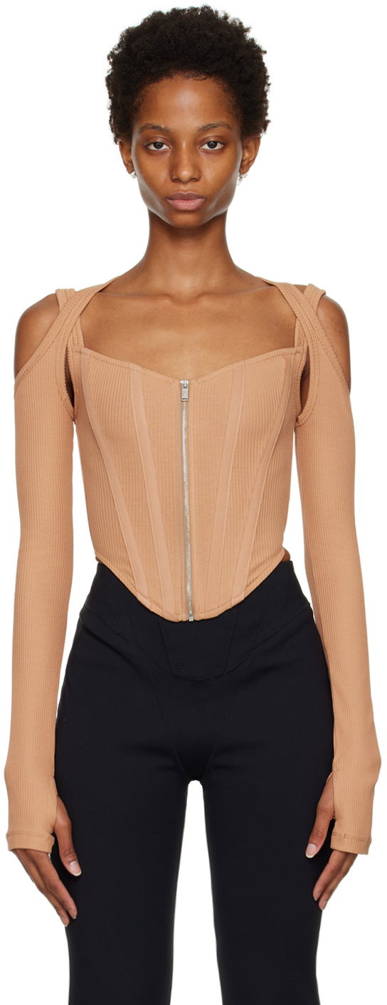 Tanktop Dion Lee Cutout Long Sleeve Top Beige | A3570F22
