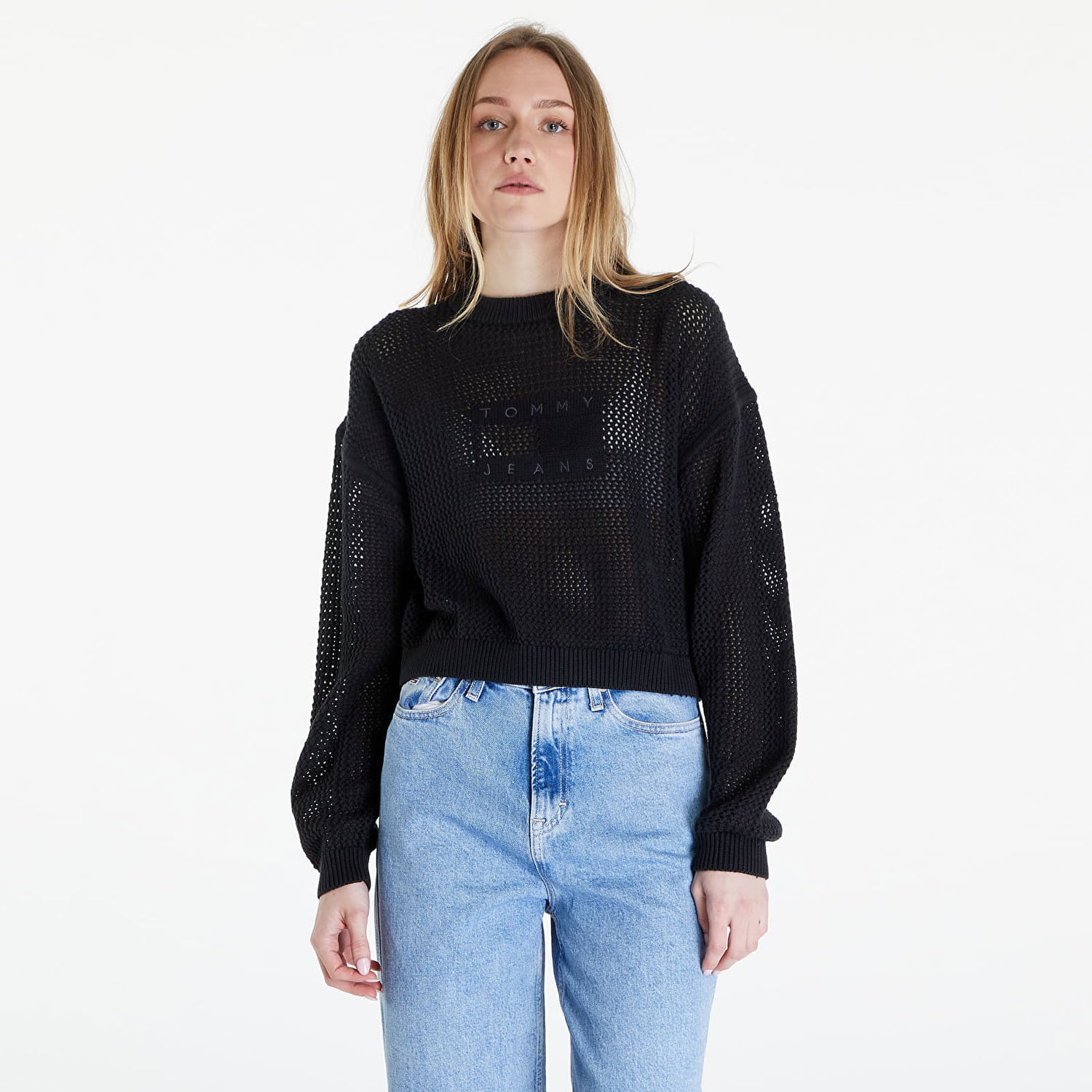 Sweater Tommy Hilfiger Open Stitch Flag Sweater Black Sort | DW0DW17755 BDS, 0