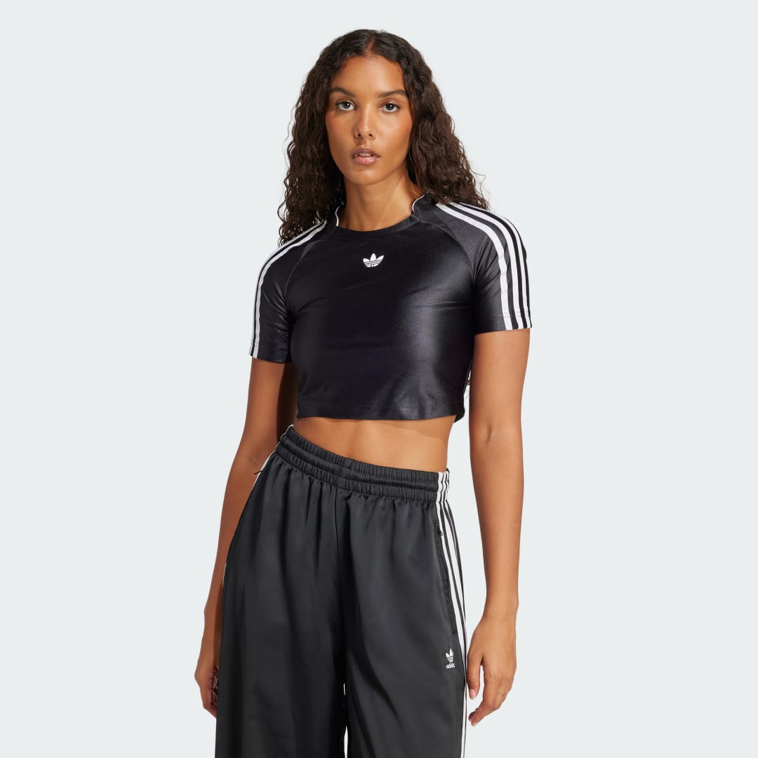 Crop top adidas Performance Adicolor Teamgeist Cropped Shiny T-Shirt Sort | JD0268, 0