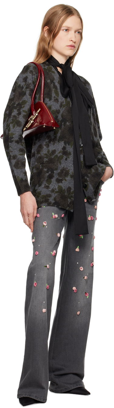 Sweater Blumarine Floral Print Knit Cardigan Grå | A444M105U, 3