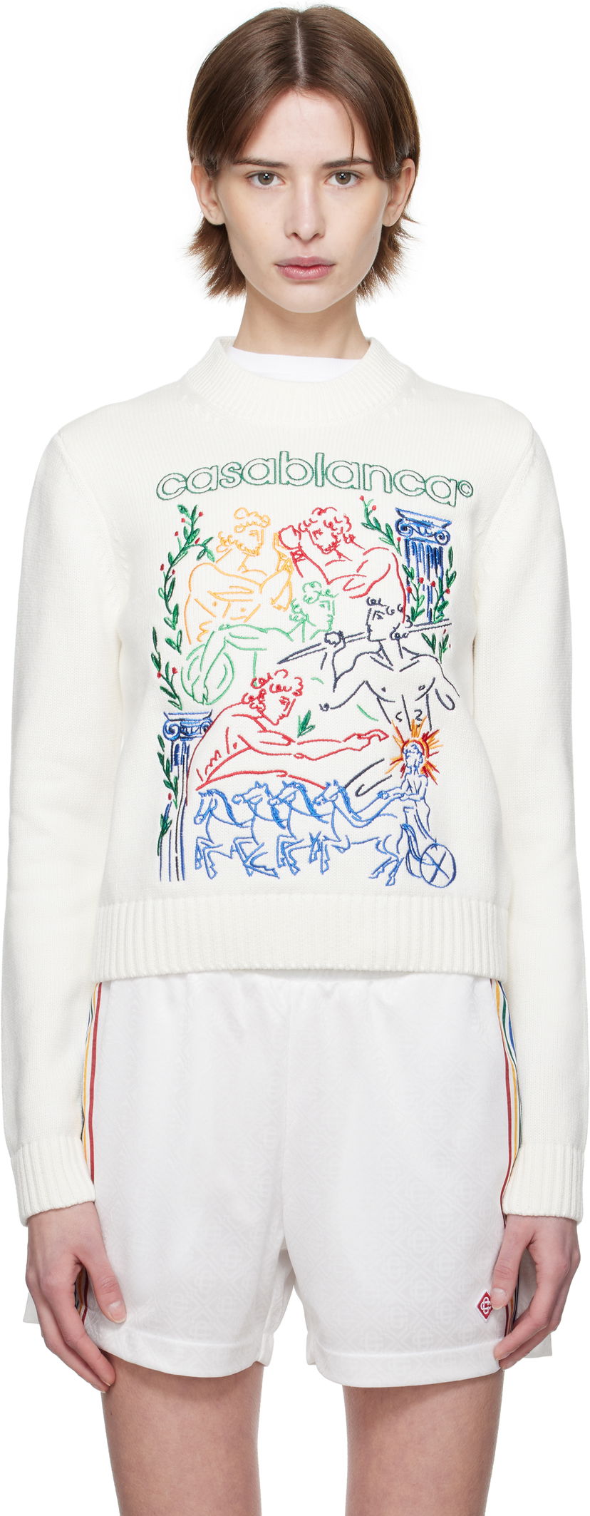 Sweater Casablanca Casablanca Embroidered Sweater Hvid | WPS25-KW-860-01