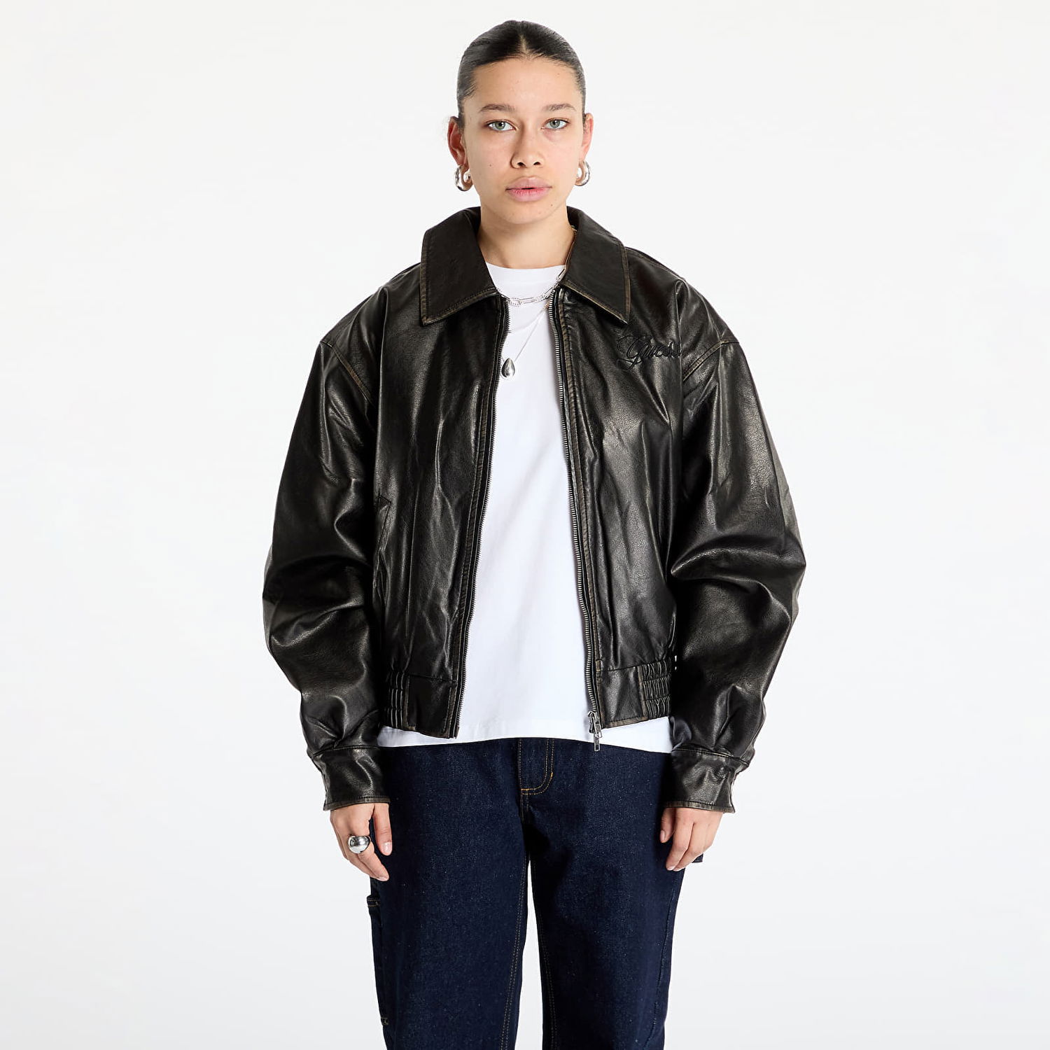 Bomberjakke GUESS Guess Originals Distress Leather Bomber Jacket Sort | W5RL37WGTF0-JTMU, 0