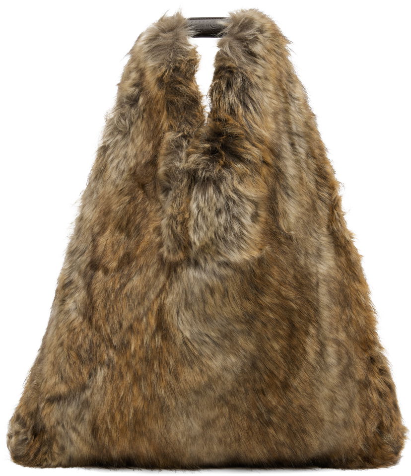 Mulepose Maison Margiela MM6 Maison Margiela Satin and Faux-Fur Tote Brun | S54WD0039 P8486