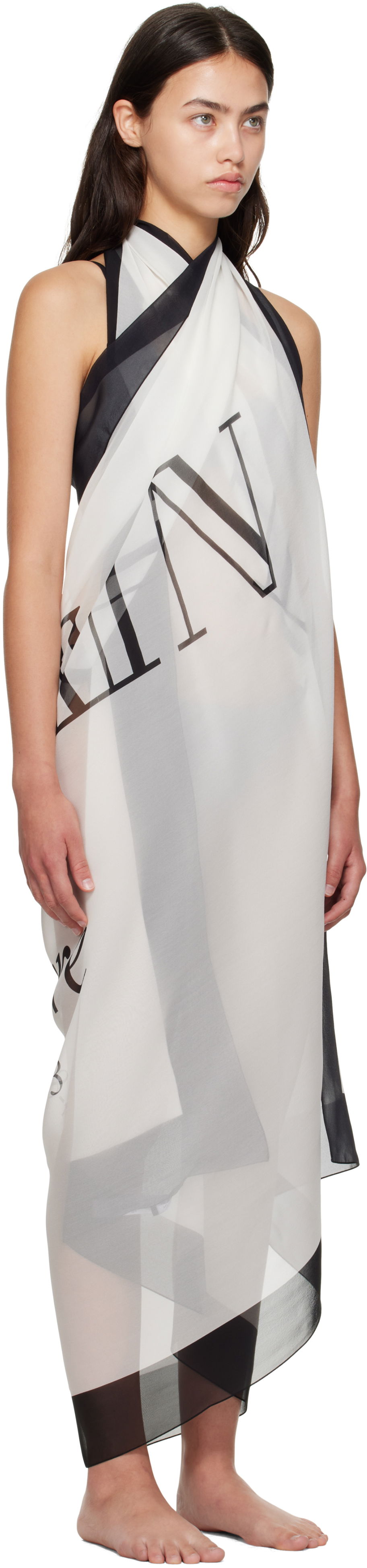 Tørklæde Balmain Balmain Two-Tone Printed Beach Cover-up Hvid | BKA202410, 1