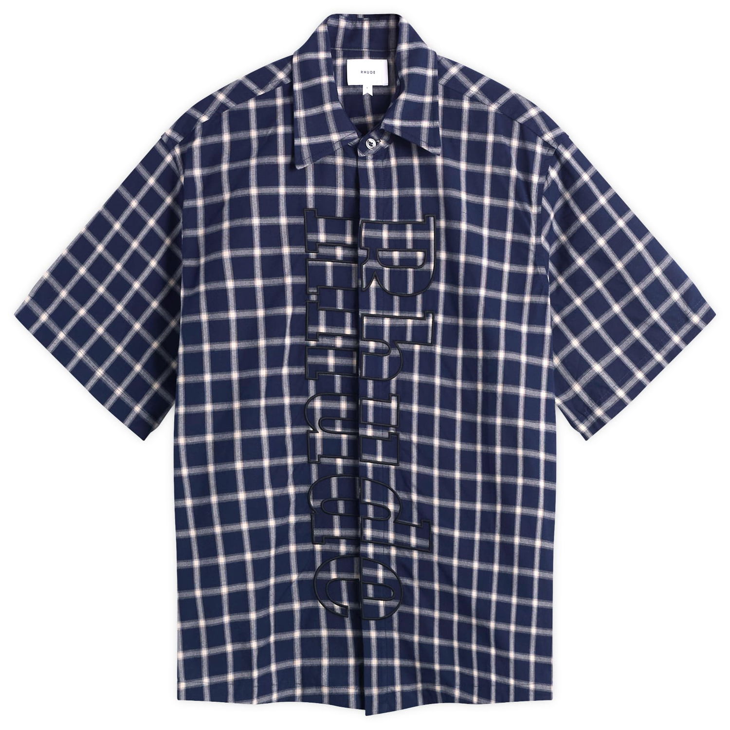 Skjorte Rhude Rhude Center Logo Button Up Shirt, Size Large Mørkeblå | RHPF25SR05012-3076, 0
