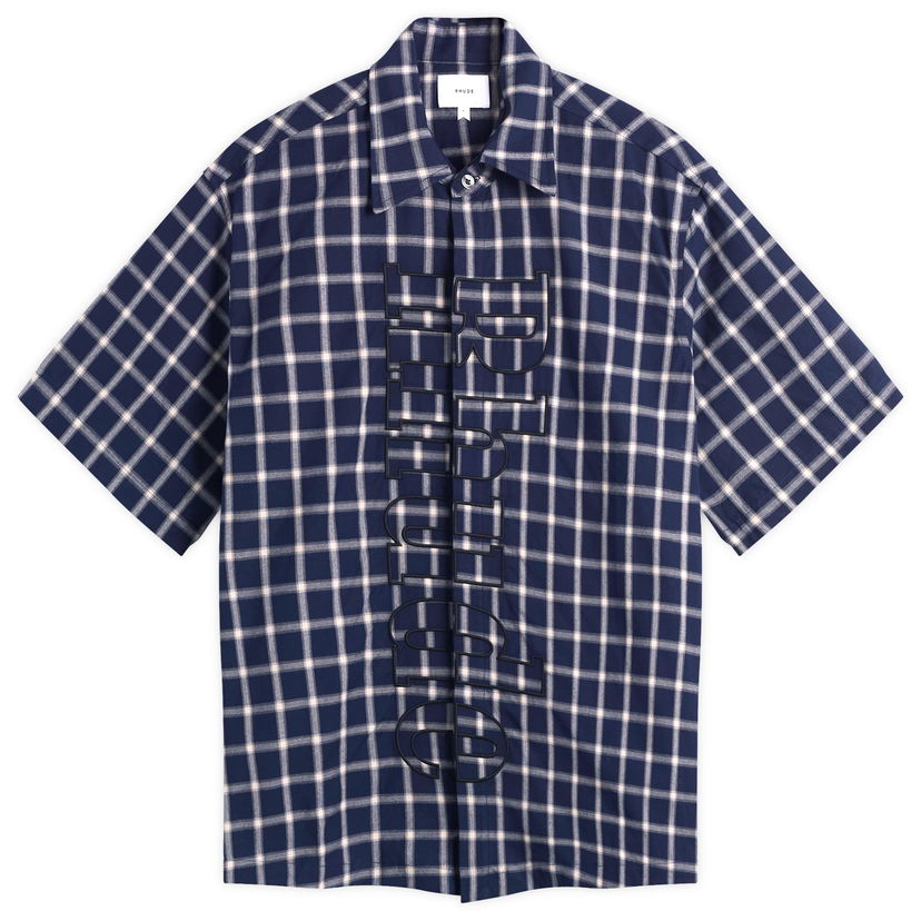 Skjorte Rhude Rhude Center Logo Button Up Shirt, Size Large Mørkeblå | RHPF25SR05012-3076