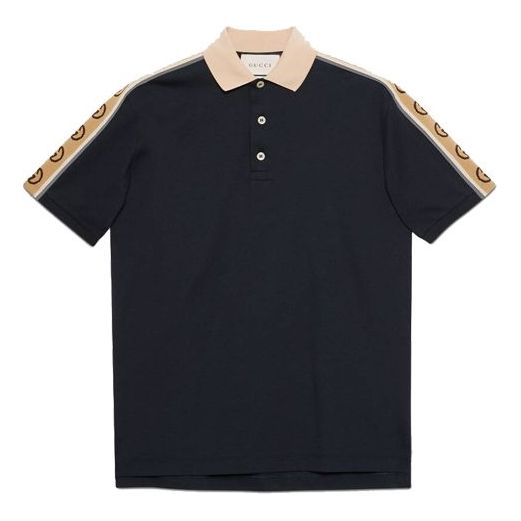 Polo skjorte Gucci Gucci Interlock Double G Stripe Polo Shirt Mørkeblå | 598949-XJB0Q-4685