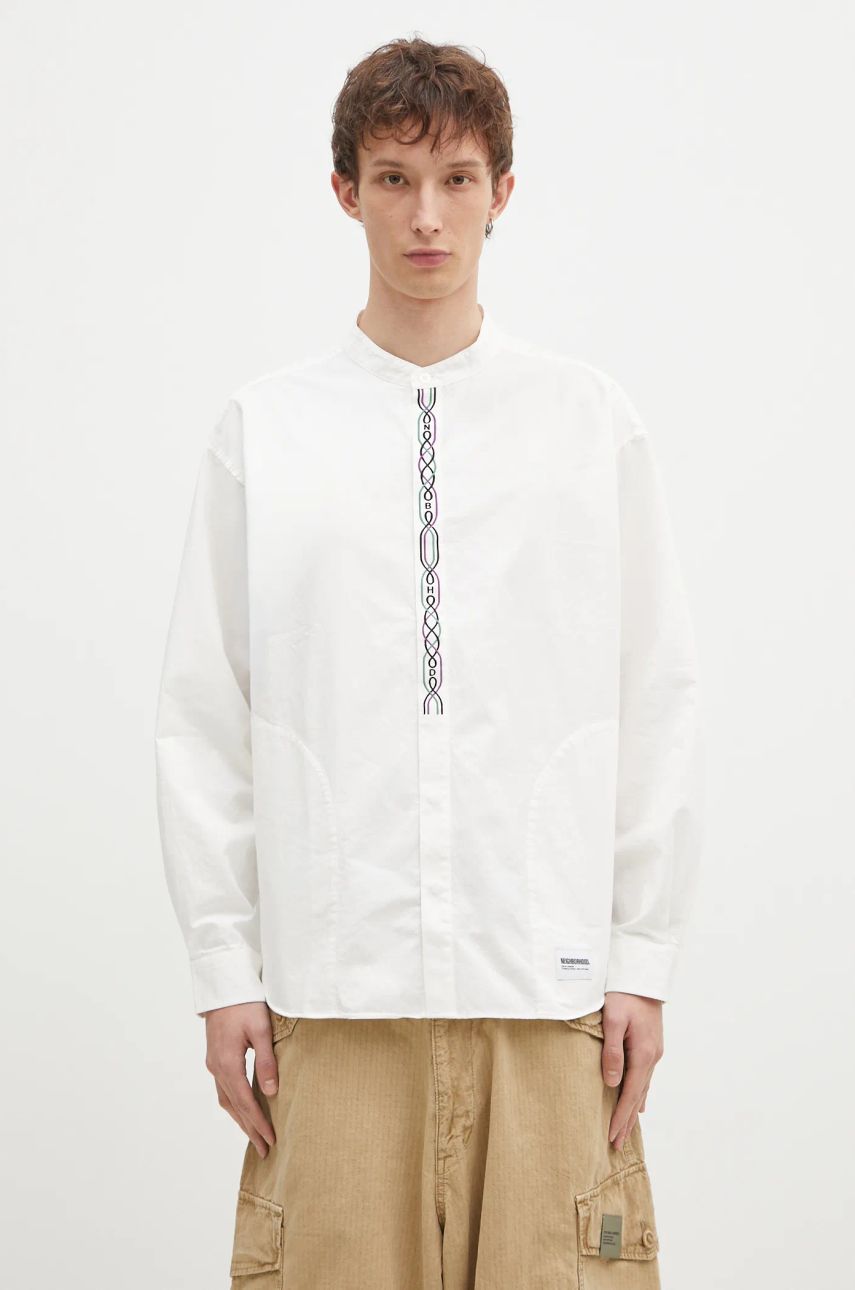 Skjorte Neighborhood NEIGHBORHOOD Regular Fit Band Collar Shirt Hvid | 242AQNH.SHM04, 0