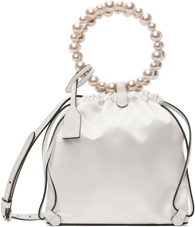 Håndtaske Moschino Moschino Satin Drawstring Pearl Handle Bag Hvid | MC4251PP0MOR110A
