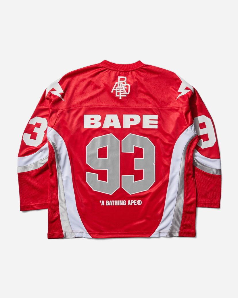 Jersey BAPE Jacquard Relaxed Fit Ice Hockey Jersey with 93 and Lightning Bolt Details Rød | 1L80111313 RED